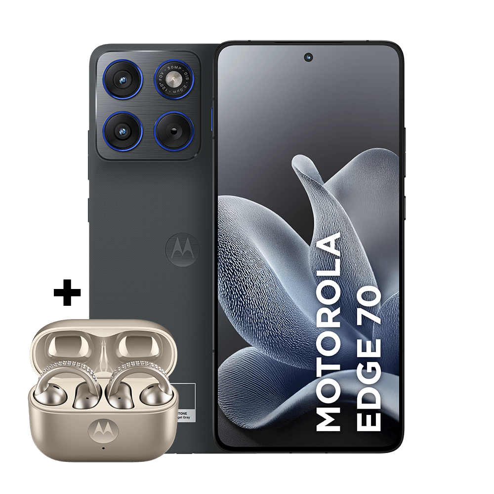Kit smartphone motorola edge 70 256GB e fone moto buds loop Swarovski Champagne