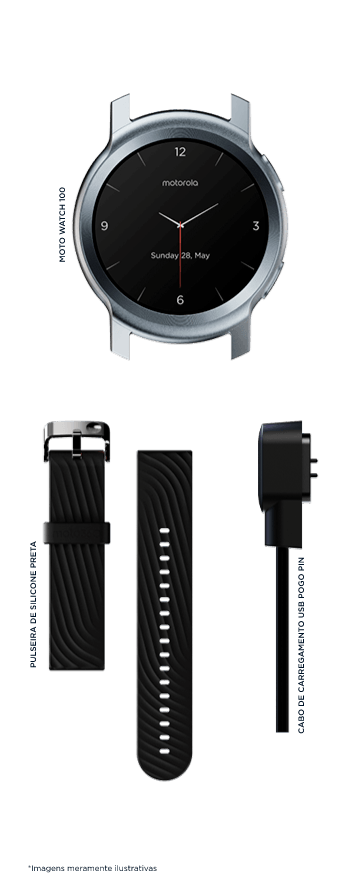 Smartwatch Motorola Moto Watch 100 1.3 caixa 42mm de alumínio phantom  black, pulseira preta e o arco phantom black MOSWZ100-PB